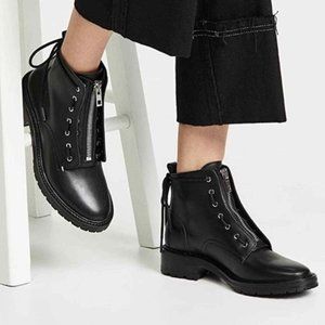 Rag & Bone Cannon Combat Zipper Boots in Black Leather Size 7 US 37 EU New